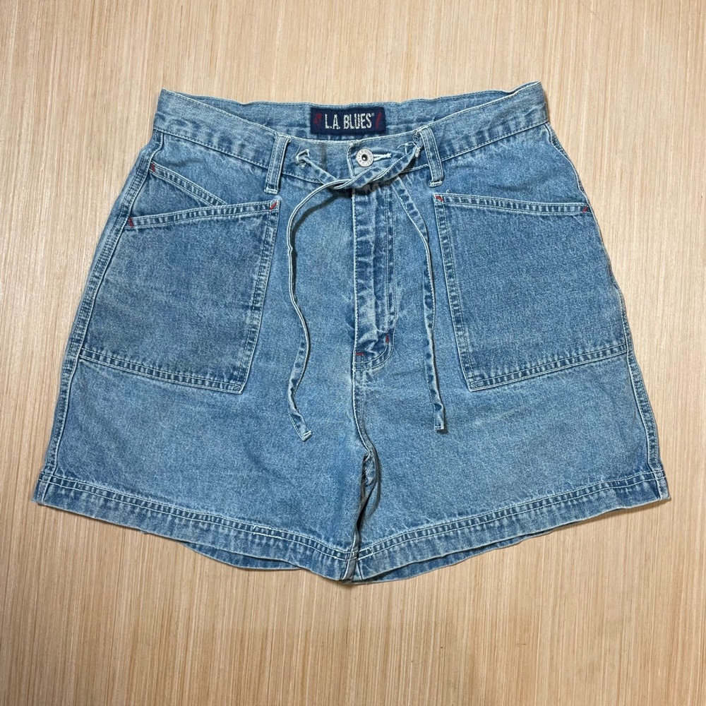 LA Blues Denim Shorts Women 27 Waist High Rise Utility Pocket Light Wash Vintage